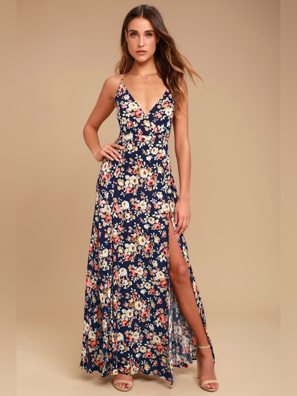 Lulus Everlasting Bliss Navy Blue Floral Print Maxi Dress